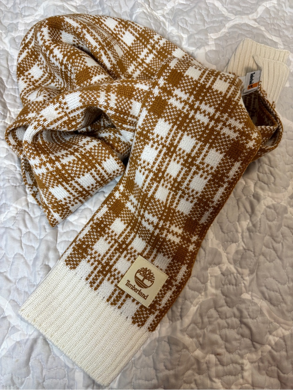 Timberland Tan & Cream Plaid Knit Scarf